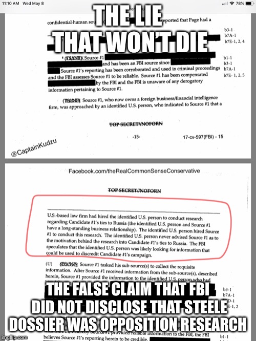 Read the FISA application for Carter Page for yourself. | THE LIE THAT WON’T DIE; THE FALSE CLAIM THAT FBI DID NOT DISCLOSE THAT STEELE DOSSIER WAS OPPOSITION RESEARCH | image tagged in surveillance,trump russia collusion,fbi investigation | made w/ Imgflip meme maker