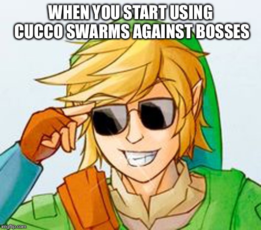 Troll Link | WHEN YOU START USING CUCCO SWARMS AGAINST BOSSES | image tagged in troll link | made w/ Imgflip meme maker