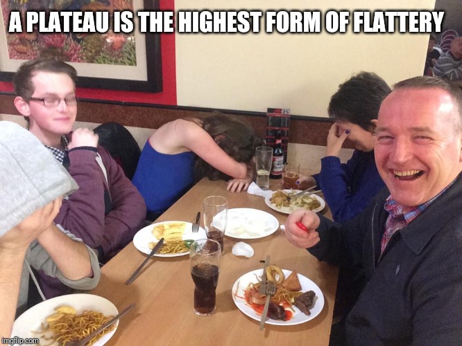 Dad Joke Meme | A PLATEAU IS THE HIGHEST FORM OF FLATTERY | image tagged in dad joke meme | made w/ Imgflip meme maker