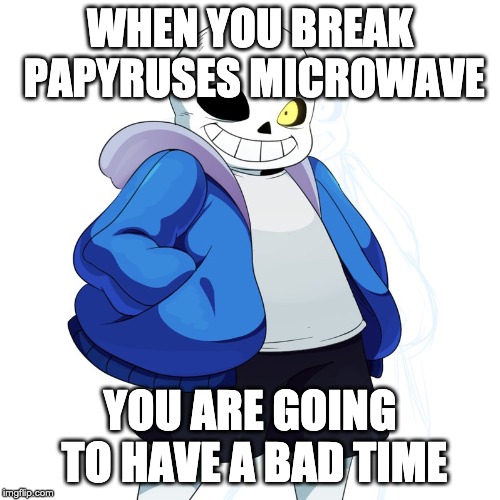 Sans Undertale | WHEN YOU BREAK PAPYRUSES MICROWAVE; YOU ARE GOING TO HAVE A BAD TIME | image tagged in sans undertale | made w/ Imgflip meme maker