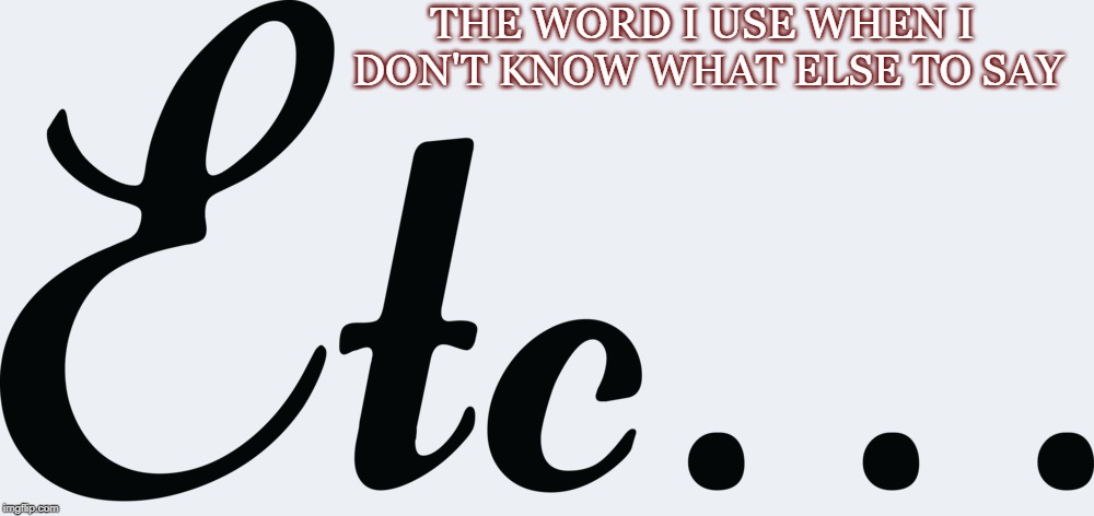The definition of Etc. | THE WORD I USE WHEN I DON'T KNOW WHAT ELSE TO SAY | image tagged in funny,funny memes,funny meme | made w/ Imgflip meme maker