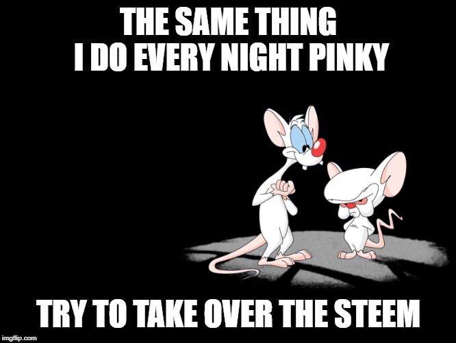 Pinky And The Brain | THE SAME THING I DO EVERY NIGHT PINKY; TRY TO TAKE OVER THE STEEM | image tagged in pinky and the brain | made w/ Imgflip meme maker