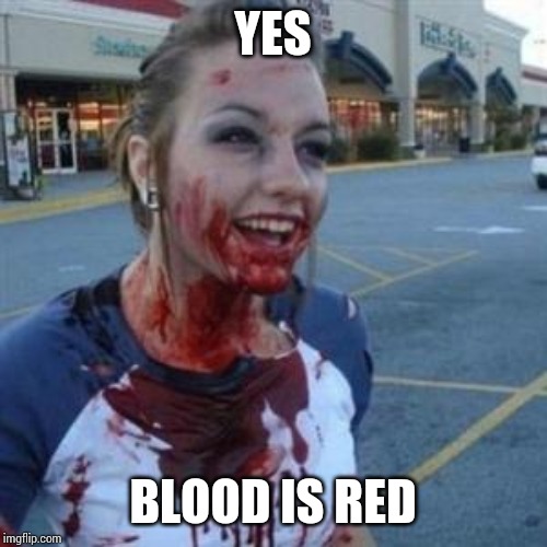 Bloody Girl | YES BLOOD IS RED | image tagged in bloody girl | made w/ Imgflip meme maker