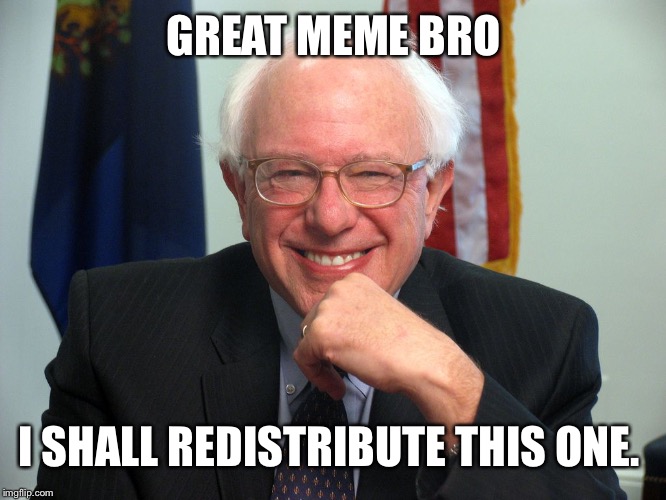 Vote Bernie Sanders | GREAT MEME BRO; I SHALL REDISTRIBUTE THIS ONE. | image tagged in vote bernie sanders | made w/ Imgflip meme maker