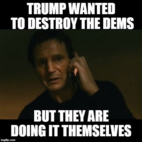 Liam Neeson Taken Meme | TRUMP WANTED TO DESTROY THE DEMS; BUT THEY ARE DOING IT THEMSELVES | image tagged in memes,liam neeson taken | made w/ Imgflip meme maker