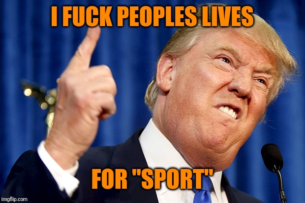 Donald Trump | I F**K PEOPLES LIVES FOR "SPORT" | image tagged in donald trump | made w/ Imgflip meme maker