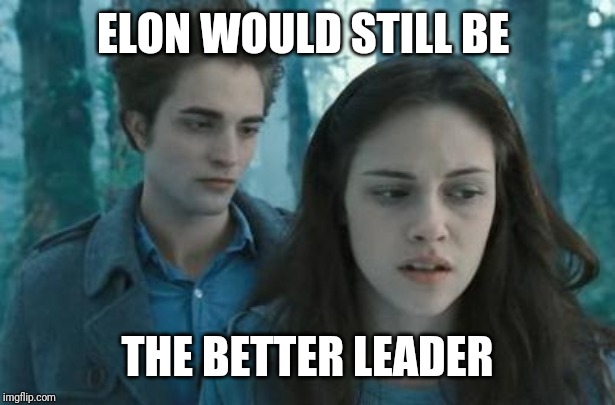 Twilight | ELON WOULD STILL BE THE BETTER LEADER | image tagged in twilight | made w/ Imgflip meme maker