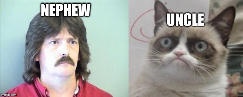 Grumpy Cat's Father | NEPHEW; UNCLE | image tagged in memes,grumpy cats father,grumpy cat | made w/ Imgflip meme maker