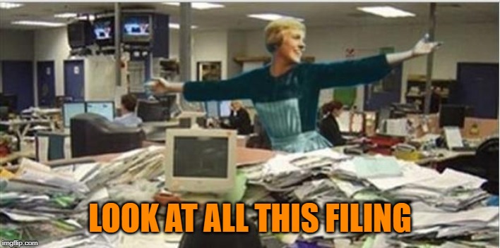 Sound of Music Office Work | LOOK AT ALL THIS FILING | image tagged in sound of music work,office humor | made w/ Imgflip meme maker