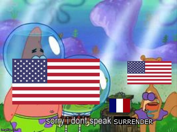 Sorry I dont speak ____ | SURRENDER | image tagged in spongebob,america,france,surrender | made w/ Imgflip meme maker