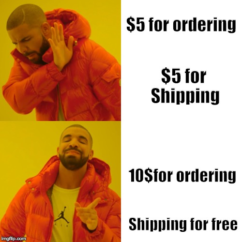 This is what has become of People | $5 for ordering; $5 for Shipping; 10$for ordering; Shipping for free | image tagged in memes,drake hotline bling | made w/ Imgflip meme maker