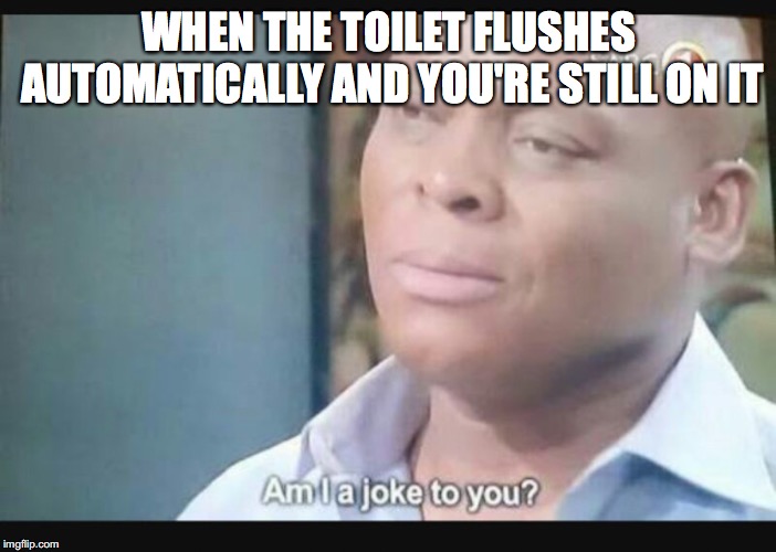 Am I a joke to you? | WHEN THE TOILET FLUSHES AUTOMATICALLY AND YOU'RE STILL ON IT | image tagged in am i a joke to you | made w/ Imgflip meme maker