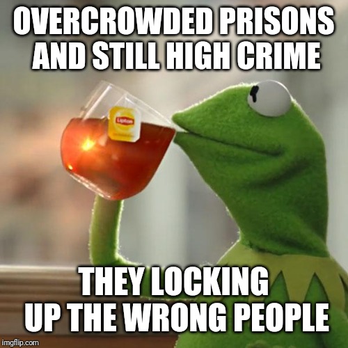 But That's None Of My Business Meme | OVERCROWDED PRISONS AND STILL HIGH CRIME; THEY LOCKING UP THE WRONG PEOPLE | image tagged in memes,but thats none of my business,kermit the frog | made w/ Imgflip meme maker