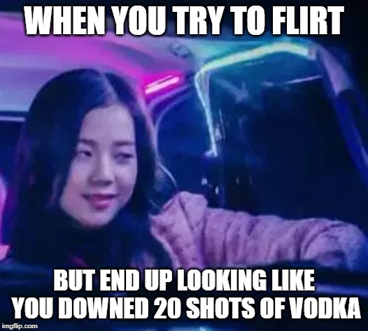 WHEN YOU TRY TO FLIRT; BUT END UP LOOKING LIKE YOU DOWNED 20 SHOTS OF VODKA | image tagged in kpop,flirting | made w/ Imgflip meme maker
