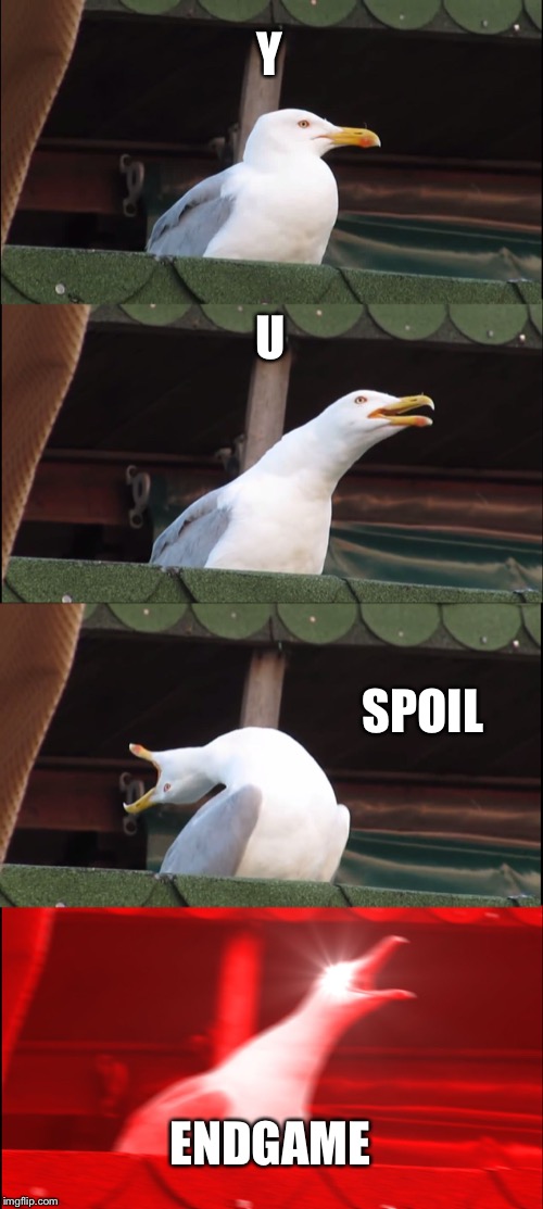 Inhaling Seagull | Y; U; SPOIL; ENDGAME | image tagged in memes,inhaling seagull | made w/ Imgflip meme maker