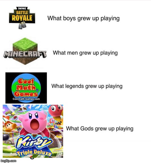 What gods grew up playing | image tagged in kirby,god | made w/ Imgflip meme maker