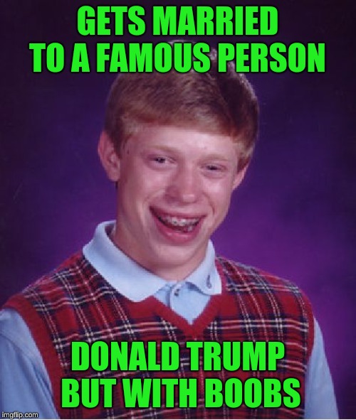 Bad Luck Brian Meme | GETS MARRIED TO A FAMOUS PERSON DONALD TRUMP BUT WITH BOOBS | image tagged in memes,bad luck brian | made w/ Imgflip meme maker