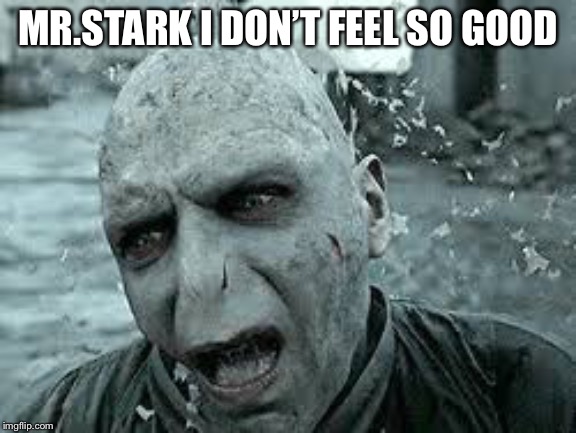 Voldemort dusting | MR.STARK I DON’T FEEL SO GOOD | image tagged in harry potter,spiderman | made w/ Imgflip meme maker
