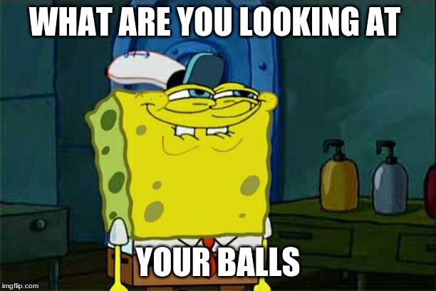 Don't You Squidward Meme | WHAT ARE YOU LOOKING AT; YOUR BALLS | image tagged in memes,dont you squidward | made w/ Imgflip meme maker