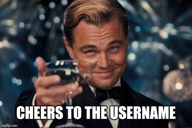 Leonardo Dicaprio Cheers Meme | CHEERS TO THE USERNAME | image tagged in memes,leonardo dicaprio cheers | made w/ Imgflip meme maker