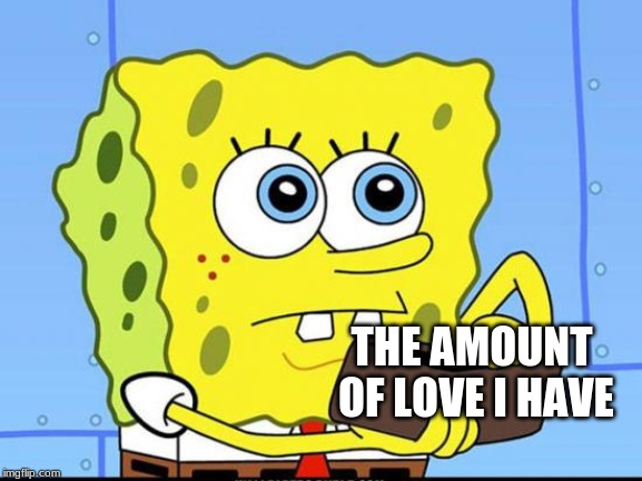 spongebob no money | THE AMOUNT OF LOVE I HAVE | image tagged in spongebob no money | made w/ Imgflip meme maker