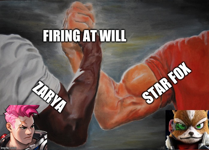 STAR FOX ZARYA FIRING AT WILL | image tagged in epic handshake | made w/ Imgflip meme maker