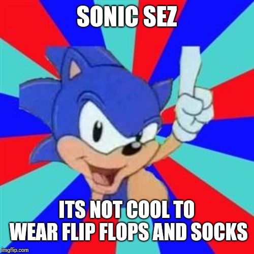 Sonic sez | SONIC SEZ; ITS NOT COOL TO WEAR FLIP FLOPS AND SOCKS | image tagged in sonic sez | made w/ Imgflip meme maker