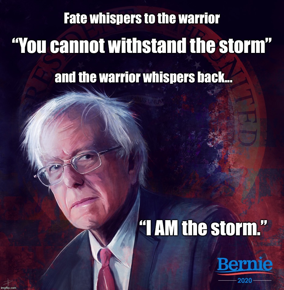 I AM the storm | Fate whispers to the warrior; “You cannot withstand the storm”; and the warrior whispers back... “I AM the storm.” | image tagged in bernie sanders | made w/ Imgflip meme maker