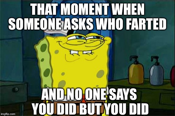 Don't You Squidward Meme | THAT MOMENT WHEN SOMEONE ASKS WHO FARTED; AND NO ONE SAYS YOU DID BUT YOU DID | image tagged in memes,dont you squidward | made w/ Imgflip meme maker