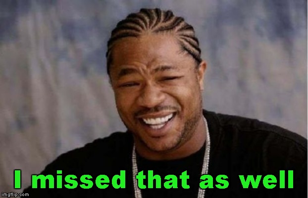 Yo Dawg Heard You Meme | I missed that as well | image tagged in memes,yo dawg heard you | made w/ Imgflip meme maker