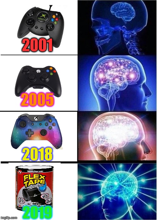 Expanding Brain | 2001; 2005; 2018; 2019 | image tagged in memes,expanding brain | made w/ Imgflip meme maker