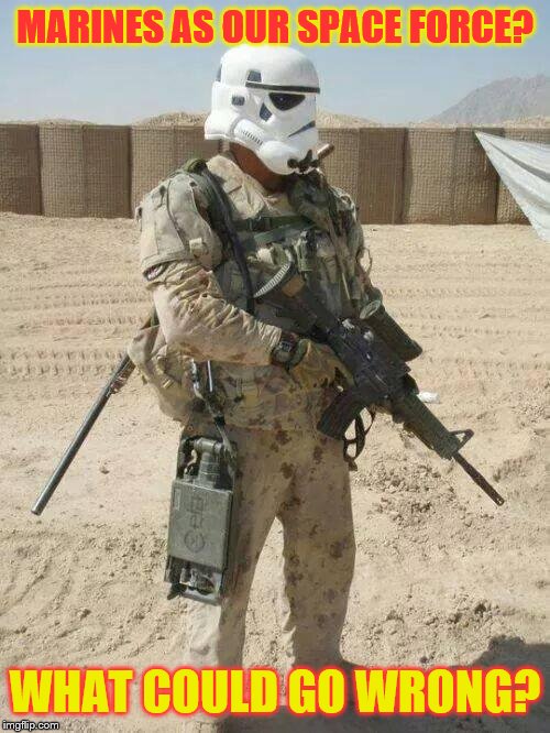 Marine Trooper | MARINES AS OUR SPACE FORCE? WHAT COULD GO WRONG? | image tagged in marine trooper | made w/ Imgflip meme maker
