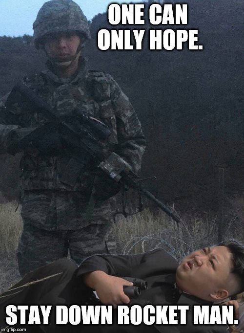 ROK marine | ONE CAN ONLY HOPE. STAY DOWN ROCKET MAN. | image tagged in rok marine | made w/ Imgflip meme maker