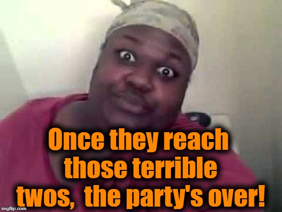 Black woman | Once they reach those terrible twos,  the party's over! | image tagged in black woman | made w/ Imgflip meme maker