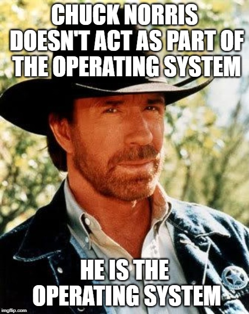 Chuck Norris Meme | CHUCK NORRIS DOESN'T ACT AS PART OF THE OPERATING SYSTEM; HE IS THE OPERATING SYSTEM | image tagged in memes,chuck norris | made w/ Imgflip meme maker