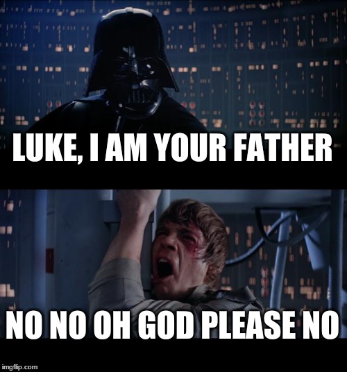 Star Wars No Meme | LUKE, I AM YOUR FATHER; NO NO OH GOD PLEASE NO | image tagged in memes,star wars no | made w/ Imgflip meme maker