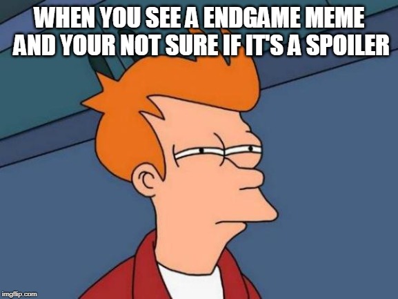 Futurama Fry | WHEN YOU SEE A ENDGAME MEME AND YOUR NOT SURE IF IT'S A SPOILER | image tagged in memes,futurama fry | made w/ Imgflip meme maker