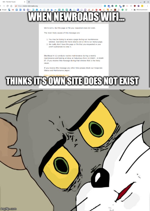 WHEN NEWROADS WIFI... THINKS IT'S OWN SITE DOES NOT EXIST | image tagged in memes,unsettled tom | made w/ Imgflip meme maker
