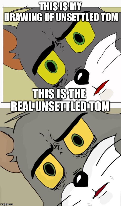 To Be Fair I Used A Paint App......(And Maybe Drew Over the real one)..... | THIS IS MY DRAWING OF UNSETTLED TOM; THIS IS THE REAL UNSETTLED TOM | image tagged in memes,unsettled tom,drawing memes,drawing | made w/ Imgflip meme maker