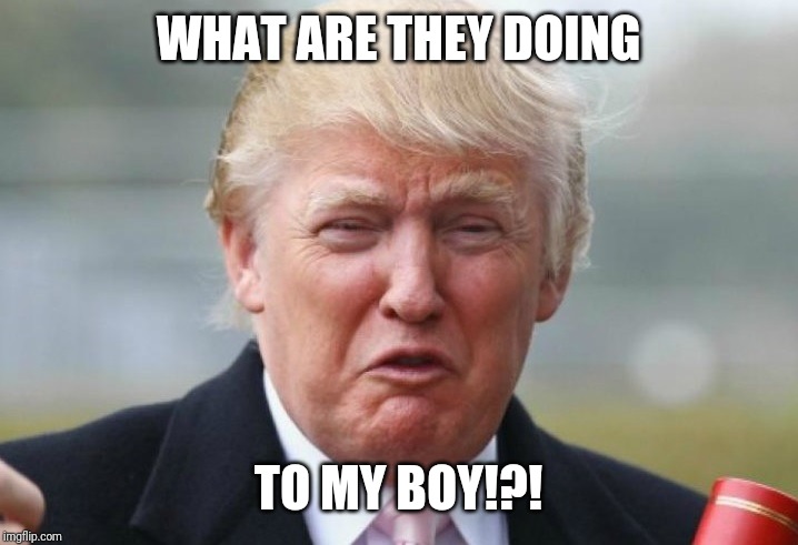 Trump Crybaby | WHAT ARE THEY DOING; TO MY BOY!?! | image tagged in trump crybaby | made w/ Imgflip meme maker