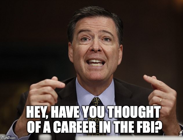 James comey | HEY, HAVE YOU THOUGHT OF A CAREER IN THE FBI? | image tagged in james comey | made w/ Imgflip meme maker