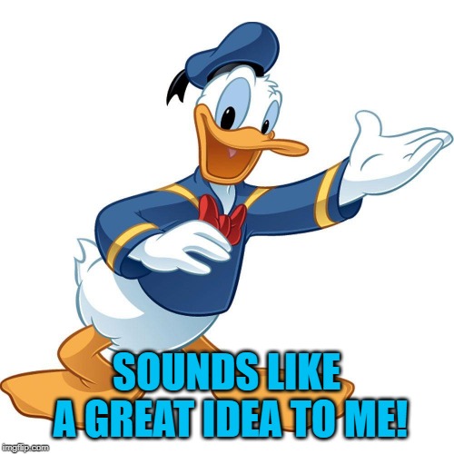 Donald Duck | SOUNDS LIKE A GREAT IDEA TO ME! | image tagged in donald duck | made w/ Imgflip meme maker
