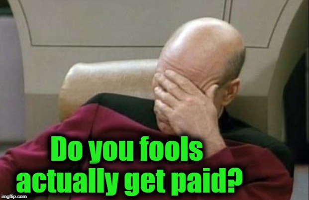 Captain Picard Facepalm Meme | Do you fools actually get paid? | image tagged in memes,captain picard facepalm | made w/ Imgflip meme maker