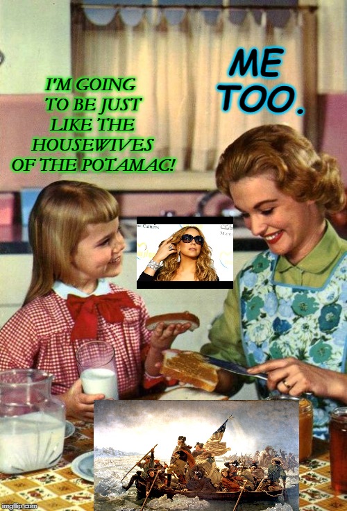 Vintage Mom and Daughter | ME TOO. I'M GOING TO BE JUST LIKE THE HOUSEWIVES OF THE POTAMAC! | image tagged in vintage mom and daughter | made w/ Imgflip meme maker