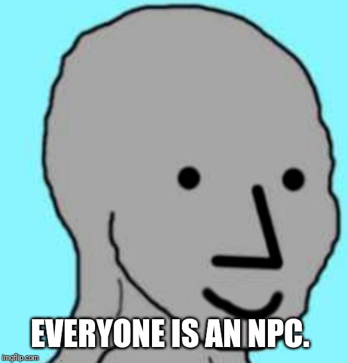 Happy NPC | EVERYONE IS AN NPC. | image tagged in happy npc | made w/ Imgflip meme maker
