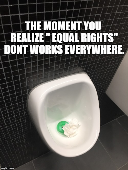 pisoir | THE MOMENT YOU REALIZE "
EQUAL RIGHTS" DONT WORKS EVERYWHERE. | image tagged in pissoir,equal,rights | made w/ Imgflip meme maker