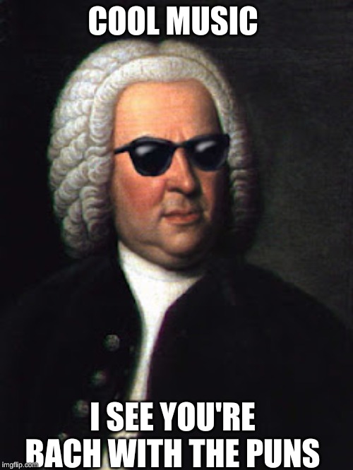 Bach shades | COOL MUSIC I SEE YOU'RE BACH WITH THE PUNS | image tagged in bach shades | made w/ Imgflip meme maker