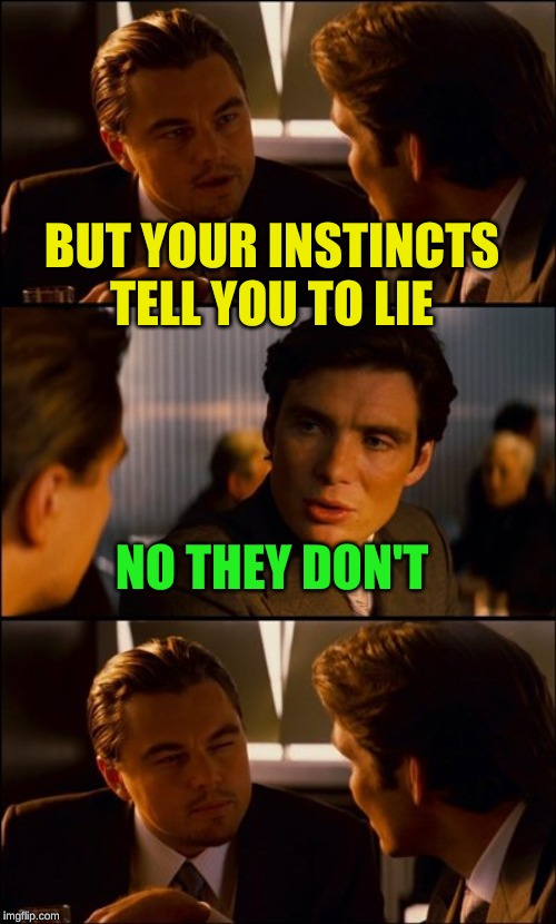 Conversation | BUT YOUR INSTINCTS TELL YOU TO LIE NO THEY DON'T | image tagged in conversation | made w/ Imgflip meme maker