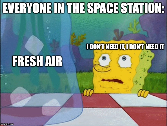 I don’t need it | EVERYONE IN THE SPACE STATION: I DON’T NEED IT, I DON’T NEED IT FRESH AIR | image tagged in i dont need it | made w/ Imgflip meme maker