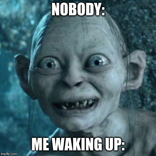 Gollum | NOBODY:; ME WAKING UP: | image tagged in memes,gollum | made w/ Imgflip meme maker